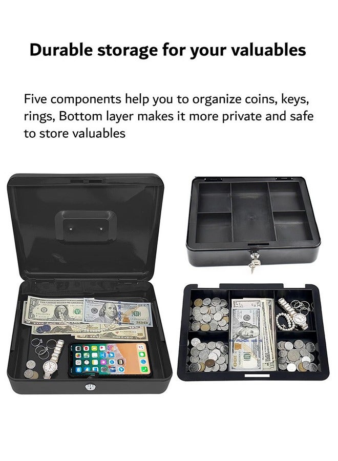 Alruht Steel Cash Box with Key Lock Metal, Small Money Organizer with Money Tray Cash Storage Box with Lockable Cover - Image 4