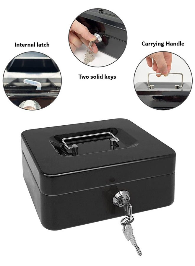 Alruht Steel Cash Box with Key Lock Metal, Small Money Organizer with Money Tray Cash Storage Box with Lockable Cover - Image 5