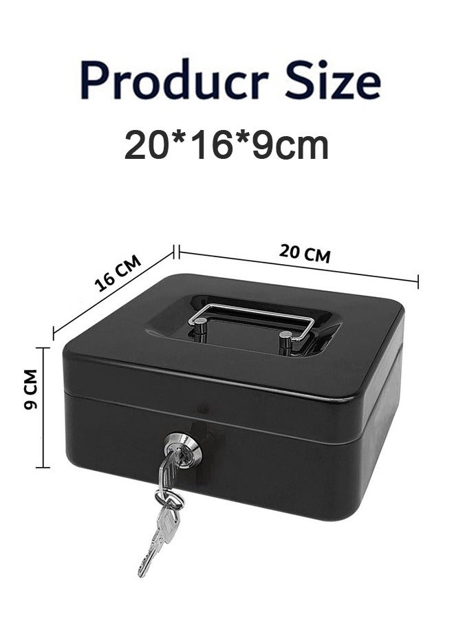 Alruht Steel Cash Box with Key Lock Metal, Small Money Organizer with Money Tray Cash Storage Box with Lockable Cover - Image 2