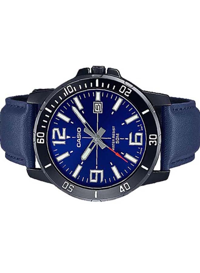 CASIO Men Round Shape Leather Band Water Resistance Analog Wrist Watch MTP-VD01BL-2BVUDF - 45 mm - Blue - Image 3