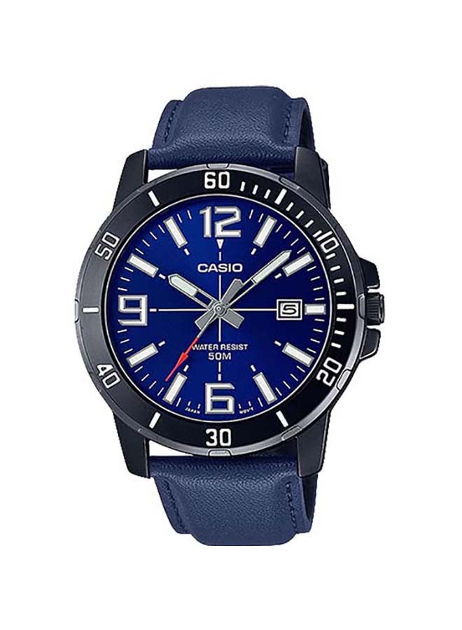 CASIO Men Round Shape Leather Band Water Resistance Analog Wrist Watch MTP-VD01BL-2BVUDF - 45 mm - Blue - Image 1