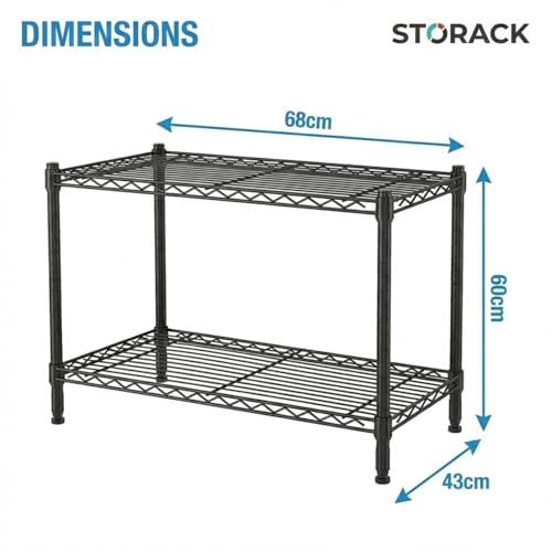 STORACK 2-Tier Low-Height Appliance Stand | 500kg Heavy Duty Storage Rack | Height Adjustable Shelves | Tool-Free Assembly | 68W x 43L x 60H CM | Black Finish | Compact Microwave & Oven Stand - Image 4