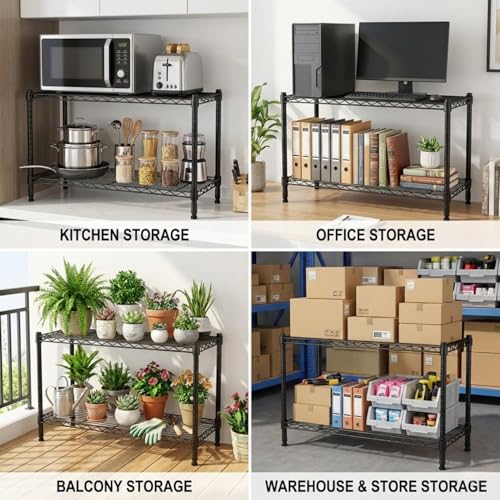 STORACK 2-Tier Low-Height Appliance Stand | 500kg Heavy Duty Storage Rack | Height Adjustable Shelves | Tool-Free Assembly | 68W x 43L x 60H CM | Black Finish | Compact Microwave & Oven Stand - Image 3