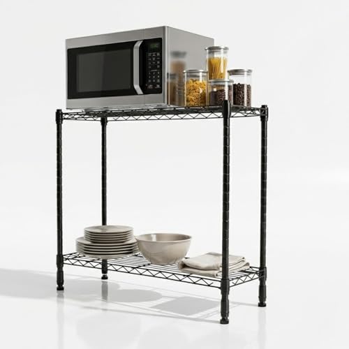 STORACK 2-Tier Low-Height Appliance Stand | 500kg Heavy Duty Storage Rack | Height Adjustable Shelves | Tool-Free Assembly | 68W x 43L x 60H CM | Black Finish | Compact Microwave & Oven Stand - Image 1