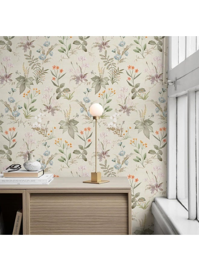 رات سو ورق الجدران اللاصق بيج قشر الأزهار اللاصق القابل للإزالة زهر زهري نباتيّ ورق جدار نباتيّ لغرفة النوم حمام 45 × 300 سم - Image 1