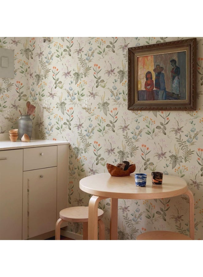 رات سو ورق الجدران اللاصق بيج قشر الأزهار اللاصق القابل للإزالة زهر زهري نباتيّ ورق جدار نباتيّ لغرفة النوم حمام 45 × 300 سم - Image 2