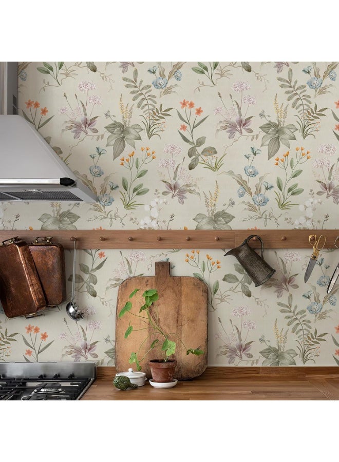 رات سو ورق الجدران اللاصق بيج قشر الأزهار اللاصق القابل للإزالة زهر زهري نباتيّ ورق جدار نباتيّ لغرفة النوم حمام 45 × 300 سم - Image 3