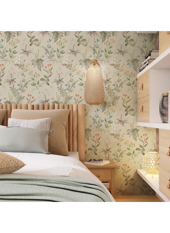 رات سو ورق الجدران اللاصق بيج قشر الأزهار اللاصق القابل للإزالة زهر زهري نباتيّ ورق جدار نباتيّ لغرفة النوم حمام 45 × 300 سم - Image 5