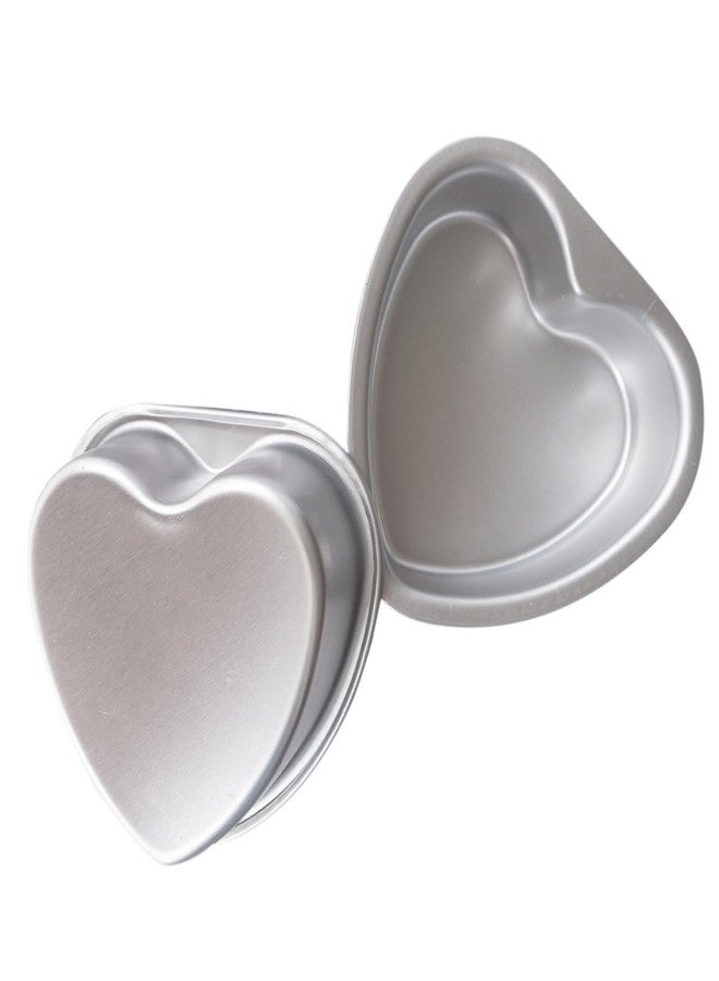 Heluok 4 Inch Heart Shaped Cake Pan Set of 2, Aluminum Heart Shape Cake Tin, Small Baking Pan for Weddings, Birthday, Party Desserts, Family, Anniversary - Image 1