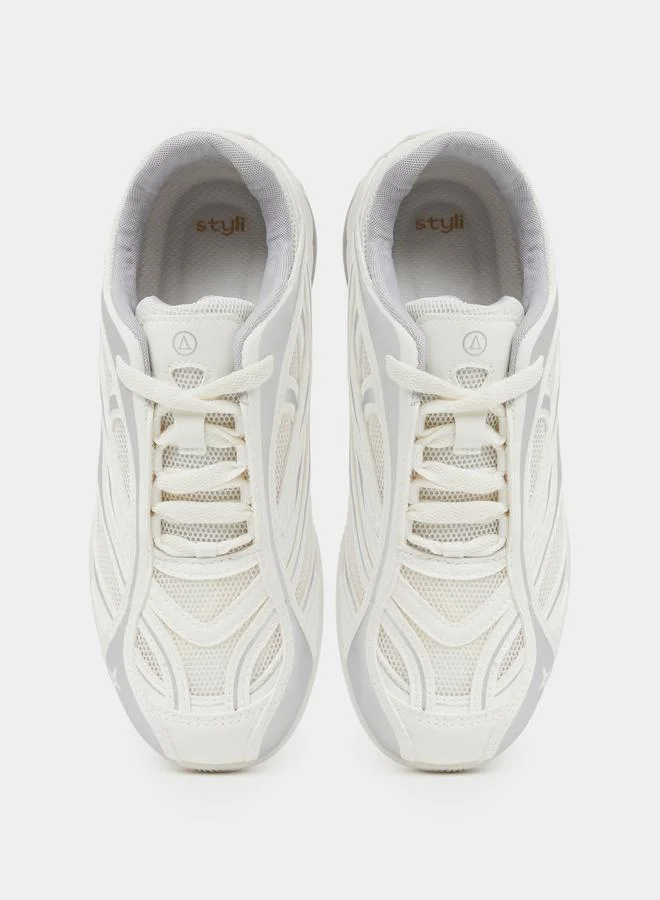 Styli Off White Color Block Lace-Up Sneakers for Women | Best Price UAE