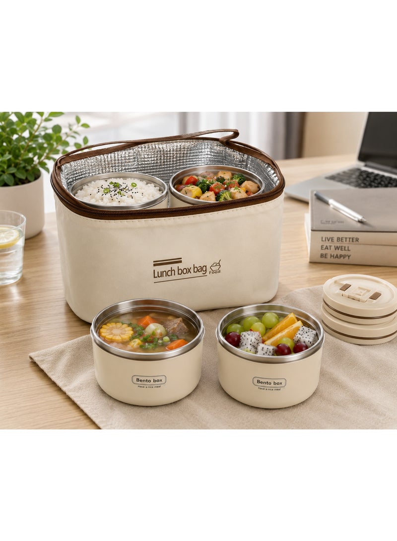 Premium Insulated Lunch Box Set with 4 Stainless Steel Containers & Thermal Carry Bag – 2 Tall (9 cm) + 2 Short (6 cm) - Image 2