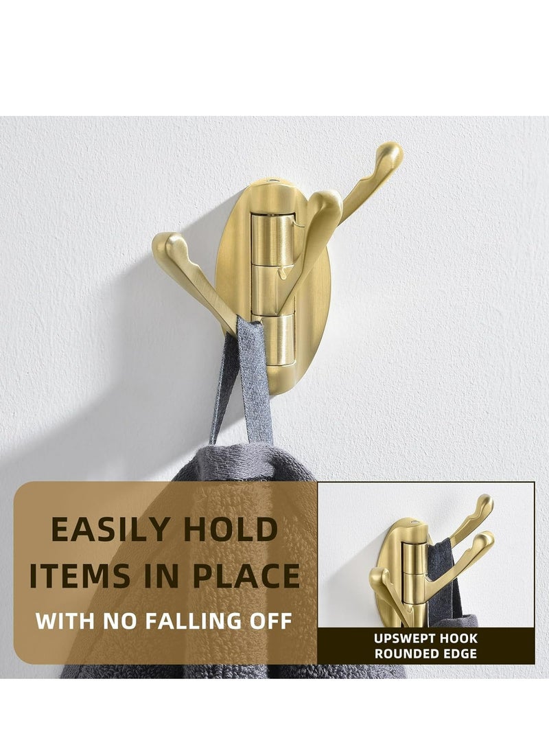 إسكدنيا 2 عبوة خطاف منشفة دوّارة باللون الذهبي المصقول، خطافات معدنية قابلة للطي للحمام، علاقات مناشف ورداء حائطية شديدة التحمل - Image 3