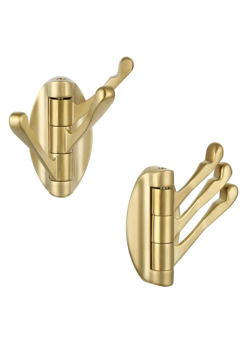 إسكدنيا 2 عبوة خطاف منشفة دوّارة باللون الذهبي المصقول، خطافات معدنية قابلة للطي للحمام، علاقات مناشف ورداء حائطية شديدة التحمل - Image 1