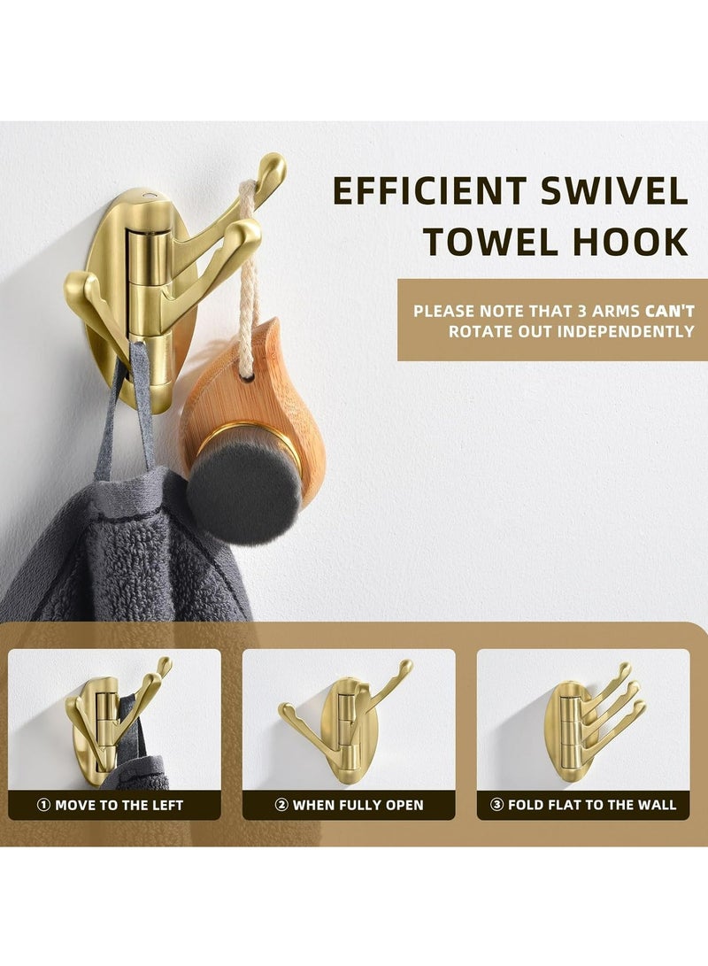 إسكدنيا 2 عبوة خطاف منشفة دوّارة باللون الذهبي المصقول، خطافات معدنية قابلة للطي للحمام، علاقات مناشف ورداء حائطية شديدة التحمل - Image 2