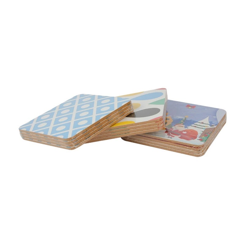 Y&D 4\ Square Wooden Coasters with Thick Cork Base – Durable Drink Coasters for Home Decor, Set of 4, Ideal Gift" - Image 1