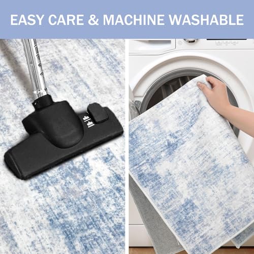 IOHOUZE Abstract Area Rug 3x5 Ft Washable Rugs for Entryway Indoor, Non Slip Kitchen Rug Printed Faux Wool Throw Rugs, Indoor Door Mat for Door Entrance Foyer Living Room, Light Blue Grey - Image 3