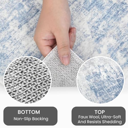 IOHOUZE Abstract Area Rug 3x5 Ft Washable Rugs for Entryway Indoor, Non Slip Kitchen Rug Printed Faux Wool Throw Rugs, Indoor Door Mat for Door Entrance Foyer Living Room, Light Blue Grey - Image 4