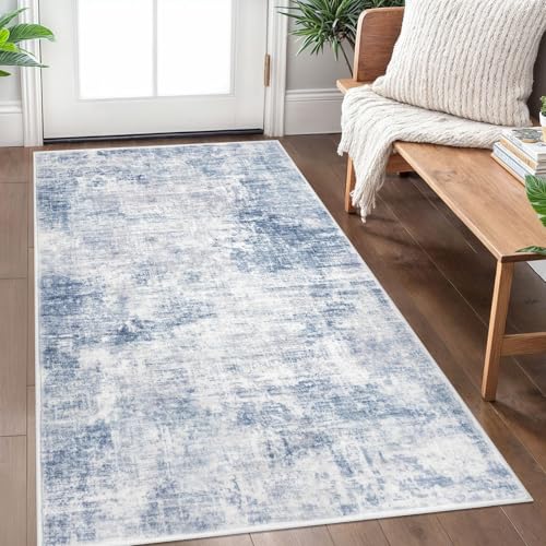 IOHOUZE Abstract Area Rug 3x5 Ft Washable Rugs for Entryway Indoor, Non Slip Kitchen Rug Printed Faux Wool Throw Rugs, Indoor Door Mat for Door Entrance Foyer Living Room, Light Blue Grey - Image 1