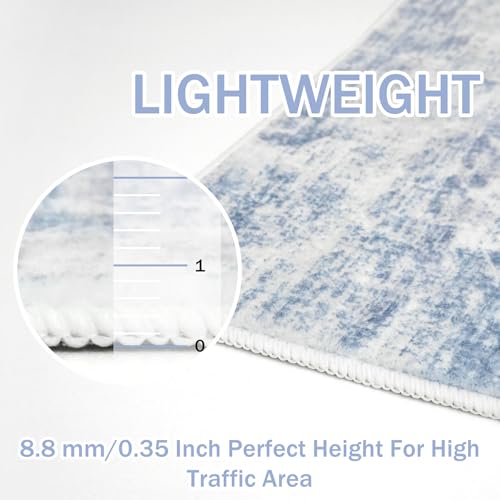 IOHOUZE Abstract Area Rug 3x5 Ft Washable Rugs for Entryway Indoor, Non Slip Kitchen Rug Printed Faux Wool Throw Rugs, Indoor Door Mat for Door Entrance Foyer Living Room, Light Blue Grey - Image 5