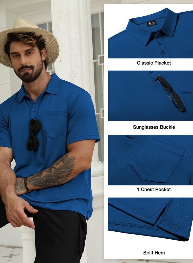 SCODI 5 Pack Mens Pocket Polo Shirts Short Sleeve Multipack Golf Shirt for Men Moisture Wicking Casual Athletic Work T-Shirts, Grey Khaki Green Blue Black, 3XL - Image 3
