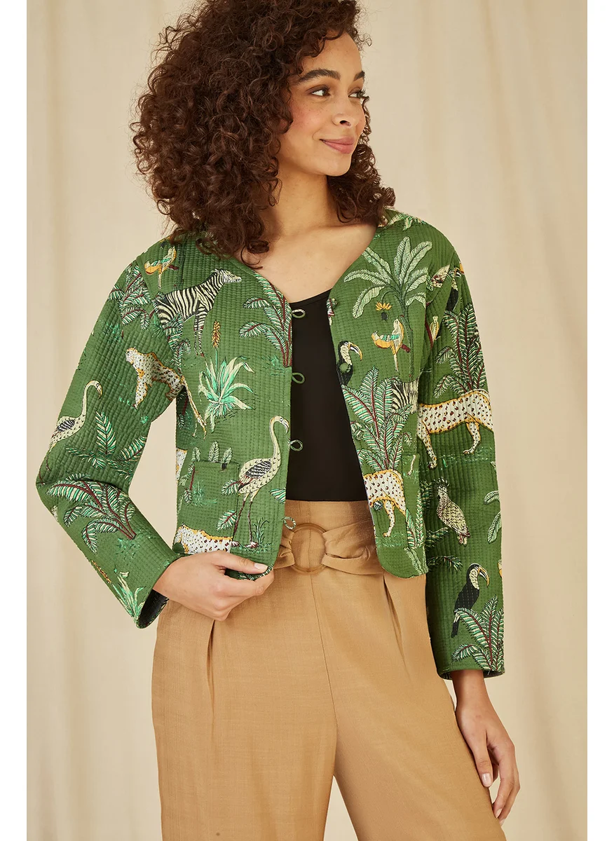 Yumi Print Reversible Cotton Cropped Quilted Jacket