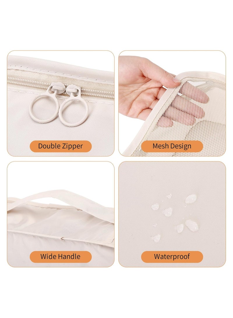 Luggage Organizer, Set of 7 Waterproof Packing Cubes Travel Organizer Bag Storage, Space Savers Bags Cosmetics/Underwear/Socks/Shoes Organizer Makeup Bags Organizer Packing Cubes with Shoe Bag for travel - Travel Set  (Beige) - Image 3