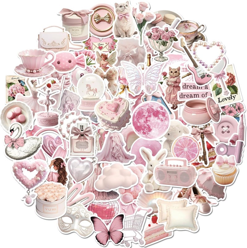 QTL Waterproof Pink Vinyl Stickers Pack for Laptop Scrapbooking (100 Pcs Cute Pink Style) - Image 1