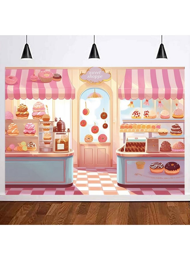 HQM - Pink Cute Sweet Shop Banner Donut Cake Candy Shop Bakery Store Cake Donut Ice Cream Girls Princess Birthday Baby Shower Party Photography Backdrop 71X47.2 Inch Supplies - Image 1