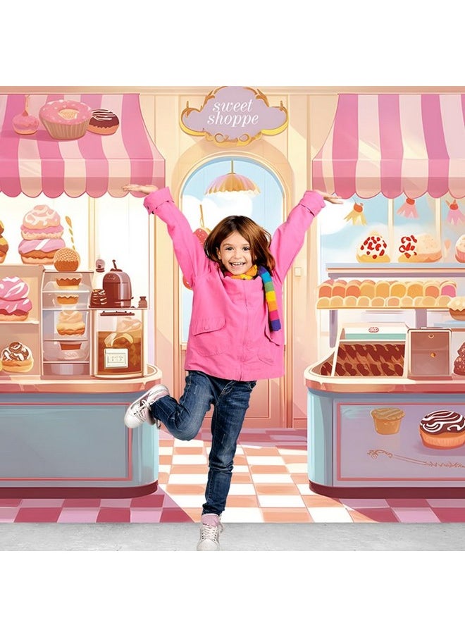 HQM - Pink Cute Sweet Shop Banner Donut Cake Candy Shop Bakery Store Cake Donut Ice Cream Girls Princess Birthday Baby Shower Party Photography Backdrop 71X47.2 Inch Supplies - Image 1