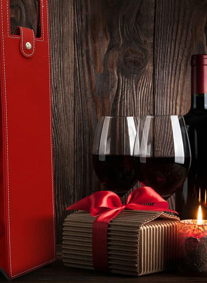 SYOSI 2pcs Wine Gift Bags for Single Bottle, Red PU Leather Single Reusable Wine Bottle Bags with Handle, for Birthday Wedding Anniversary - Image 2