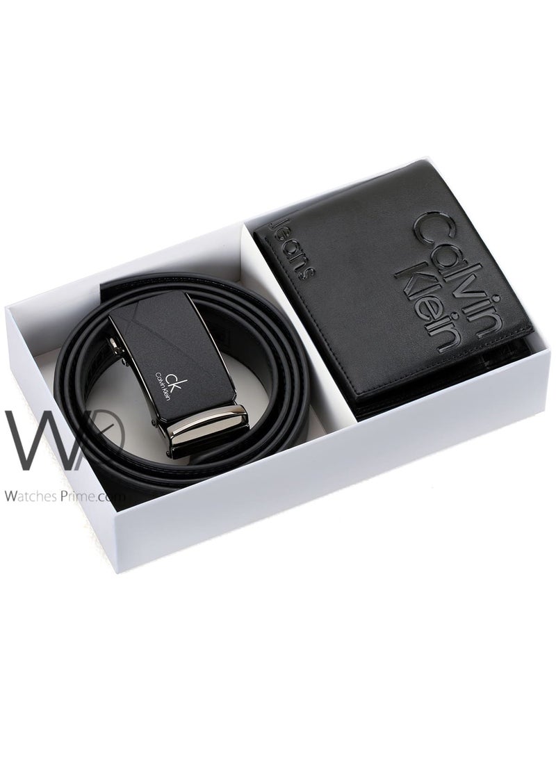 كالفن كلاين جينز طقم هدية رجالي كالفن كلاين محفظة وحزام أسود - إبزيم CK - Image 1