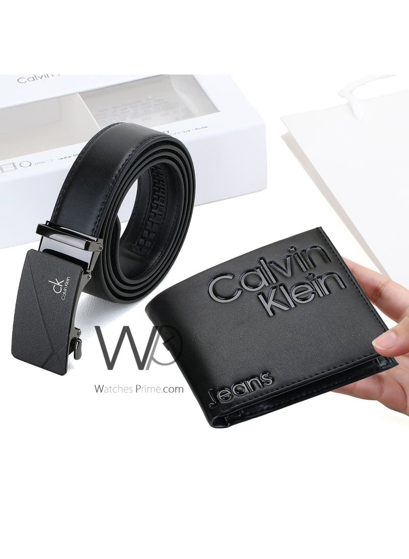 كالفن كلاين جينز طقم هدية رجالي كالفن كلاين محفظة وحزام أسود - إبزيم CK - Image 2