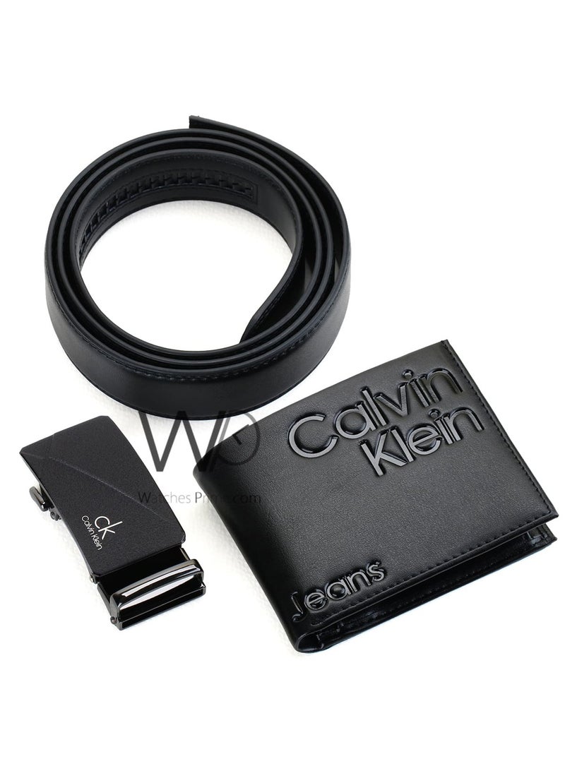كالفن كلاين جينز طقم هدية رجالي كالفن كلاين محفظة وحزام أسود - إبزيم CK - Image 3
