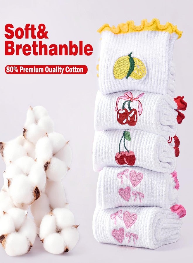 ايلير سايكل جوارب بيلاتس نسائية من إيترسايكل، جوارب يوغا مانعة للانزلاق بنمط تطريز لطيف، جوارب قطنية ناعمة مانعة للانزلاق مناسبة لتمارين الباليه والرقص، هدايا رياضية (كشكشة حمراء) - Image 5