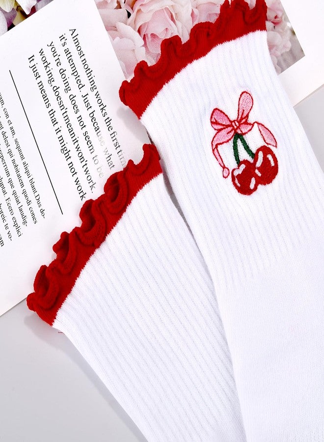 ايلير سايكل جوارب بيلاتس نسائية من إيترسايكل، جوارب يوغا مانعة للانزلاق بنمط تطريز لطيف، جوارب قطنية ناعمة مانعة للانزلاق مناسبة لتمارين الباليه والرقص، هدايا رياضية (كشكشة حمراء) - Image 2