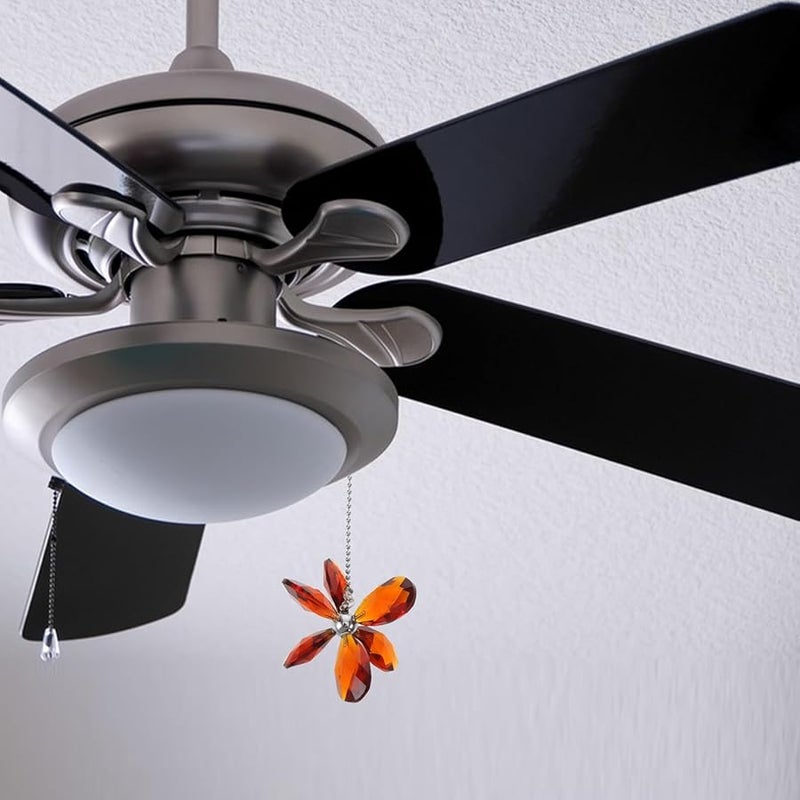 Light Brown Crystal Ceiling Fan Pull Chain Decorative Flower Pendant Extender Universal Lighting Accessory - Image 5