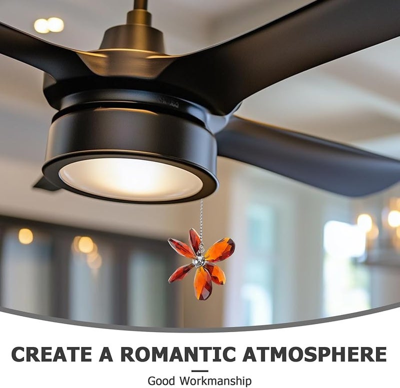 Light Brown Crystal Ceiling Fan Pull Chain Decorative Flower Pendant Extender Universal Lighting Accessory - Image 4