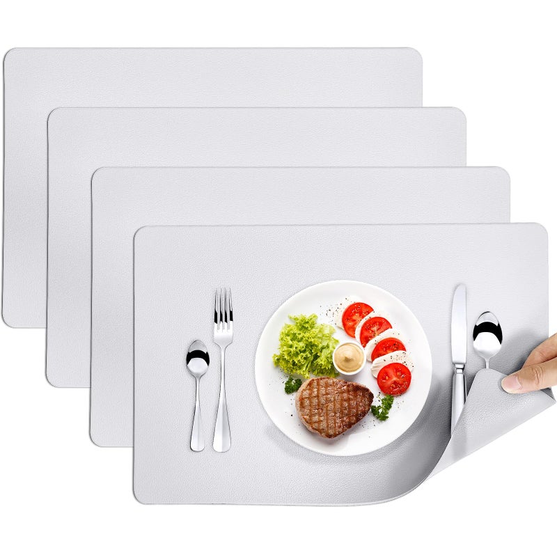 Herda Gray Leather Table Placemats Set of 4 Table Mats Wipeable Washable Place Mats Indoor Outdoor Patio Table Home Kitchen Waterproof for Dining Table Easy to Clean and Heat Resist Modern Grey 4Pack