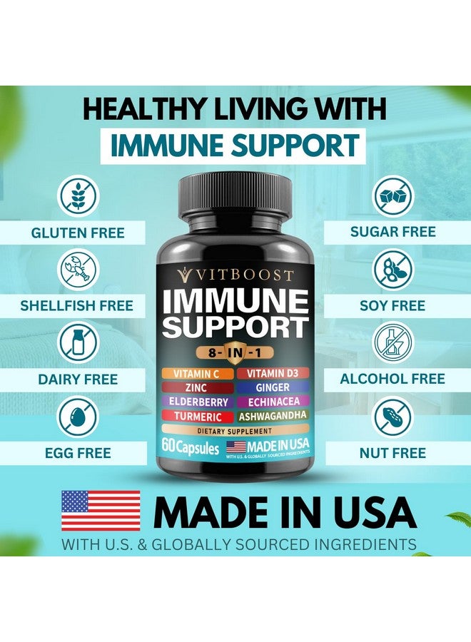 VITBOOST Elderberry Immune Support Supplement 8-in-1 Formula with Echinacea, Vitamin C & Zinc, Vitamin D 5000 IU, Turmeric, Ginger, Ashwagandha - 60 Capsules - Image 4