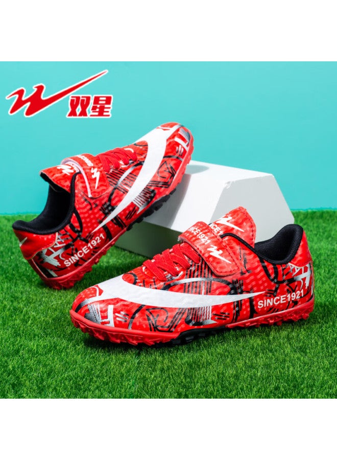 Shuangxing Kids Soccer Shoes Tf Turf Studs Velcro Non-slip Football Shoes Big Children Training Match Sneakers Red Size 30