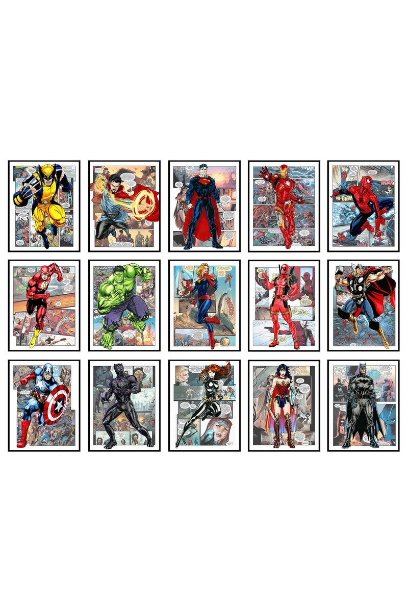 BigWig Prints Superhero Posters - Super Hero Room Decor for Boys, Superhero Bedroom Decor, Superhero Wall Decor, Comic Book Decor for Boys Room, Girls Superhero Room Decor - Unframed Set of 15 (8x10) - Image 1