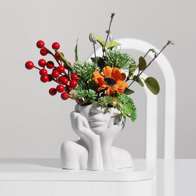 CERAMIC FACE VASE WHITE FLOWER VASE FOR DECOR FEMALE FORM FACE VASE ART VASE MODERN DECORATIVE VASE CENTERPIECE FOR TABLE SHELF LIVING ROOM OFFICE BEDROOM SMALL