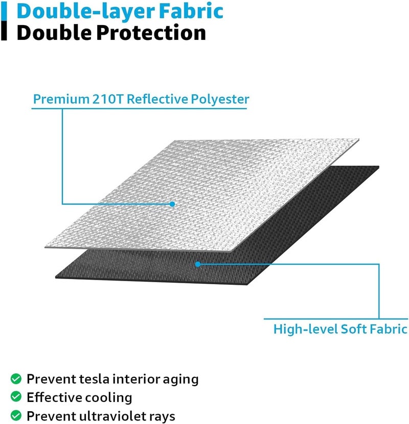 Showay Tesla Model Y Model 3 Windshield Sunshade - Folding Sun Visor Protector, 143 x 93CM, Black & Silver - Image 4