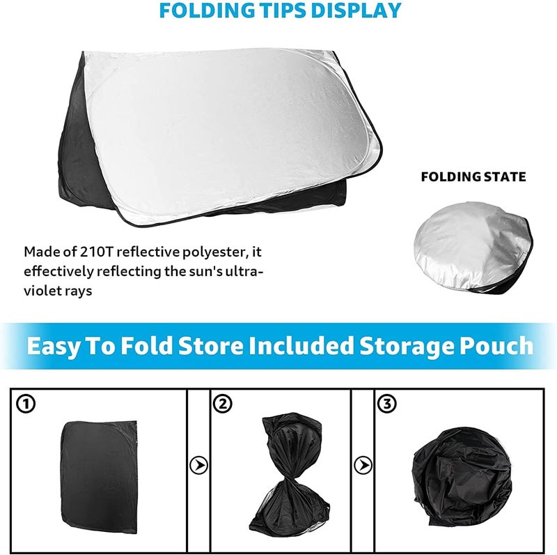 Showay Tesla Model Y Model 3 Windshield Sunshade - Folding Sun Visor Protector, 143 x 93CM, Black & Silver - Image 3