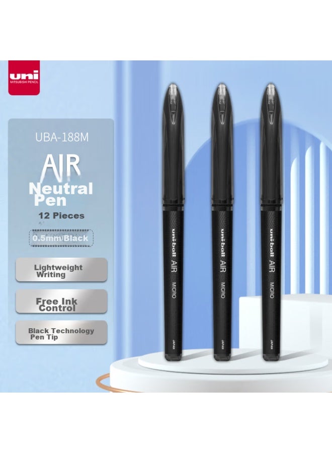 يوني Uni Mitsubishi Uni-ball Air High-tech Black Gel Pen 0.5mm قلم توقيع Business Direct Liquid Pen قلم طالب أنيق Exam Pen Uba-188m 12 Pack - Image 4