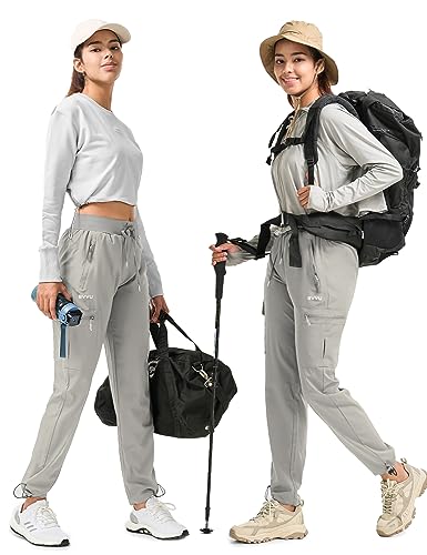 BVVU Womens Hiking Pants Lightweight Quick Dry Travel Outdoor Pants Waterproof Work Cargo Joggers with Zipper Pockets - Image 3