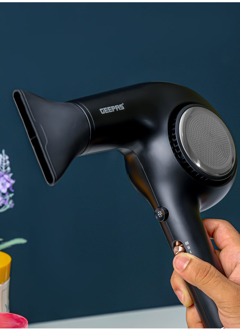 GEEPAS - Professional Hair Dryer with 3 Speed Control, Streamline Modern Design, Cool Shot Function, Hang-up Hook, Detachable Cap, Removable Back Cover - Image 1