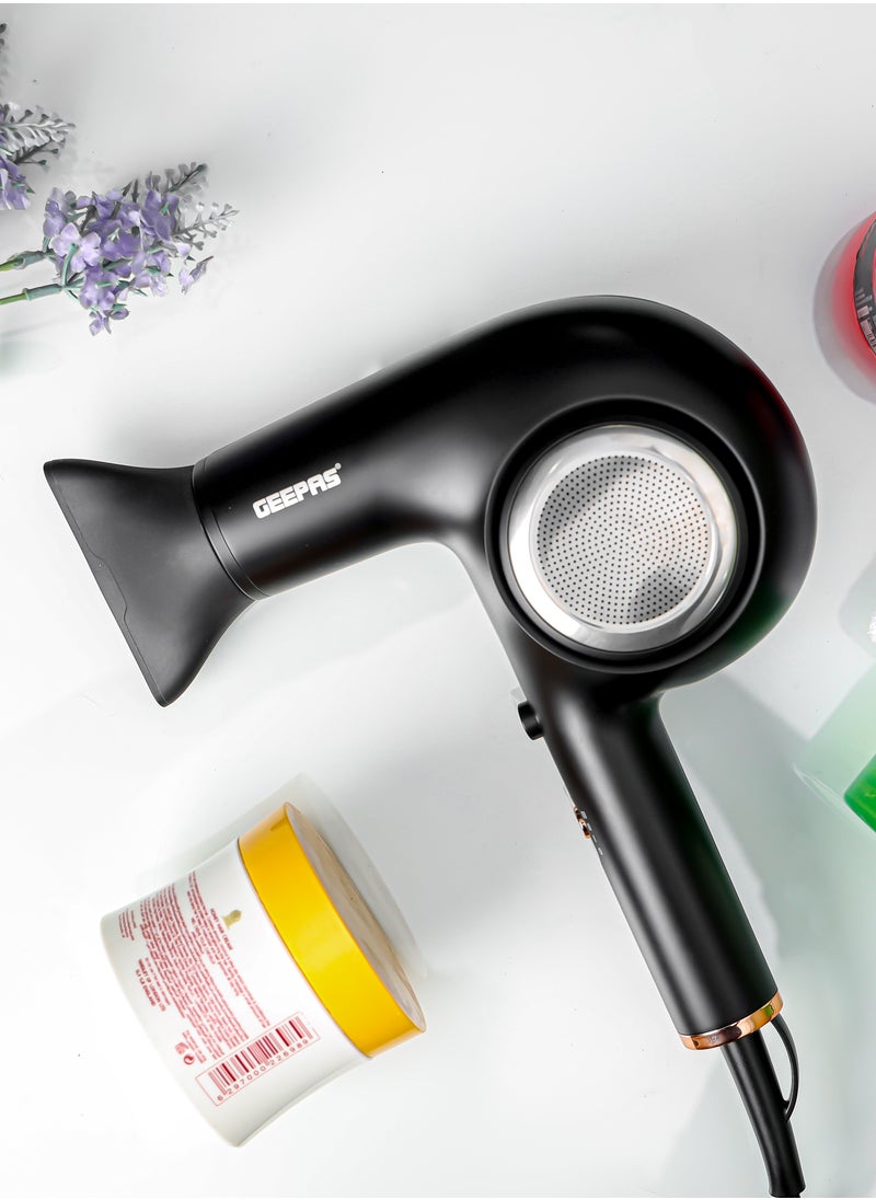 GEEPAS - Professional Hair Dryer with 3 Speed Control, Streamline Modern Design, Cool Shot Function, Hang-up Hook, Detachable Cap, Removable Back Cover - Image 1