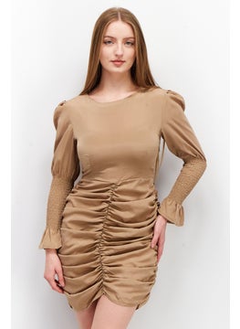 Missguided Women Petite Plain Mini Casual Dress, Dark Tan  - Image 1