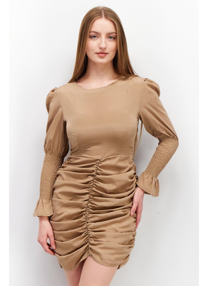 Missguided Women Petite Plain Mini Casual Dress, Dark Tan  - Image 1